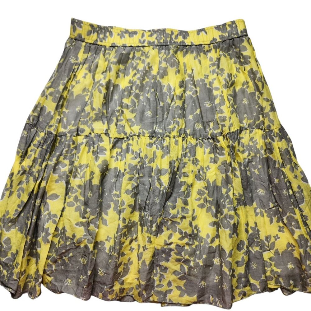 Womens Yellow Gray Floral Summer Lined A-Line Skirt Size Small